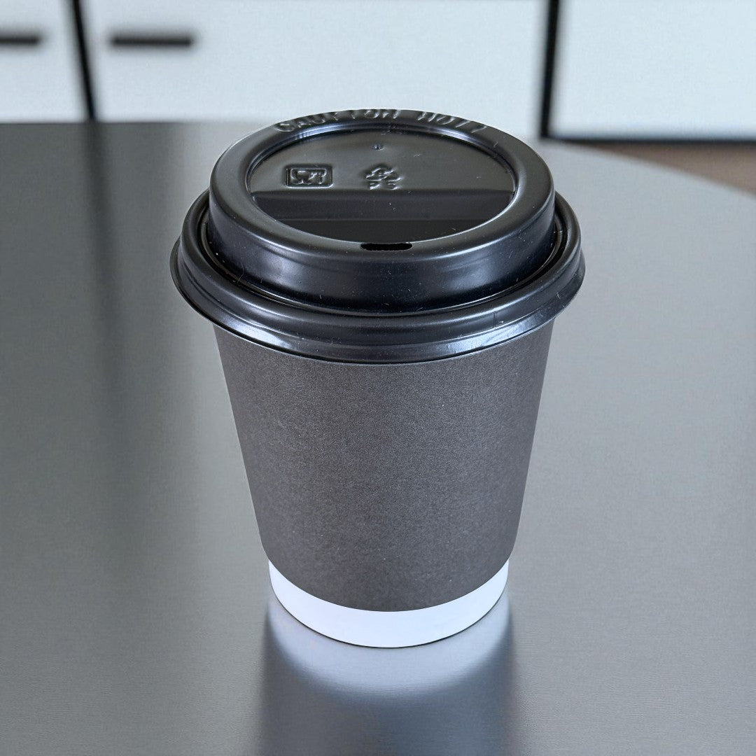 Black Double Wall 8oz Paper Cup With Black Sip Lids - Propus Packaging