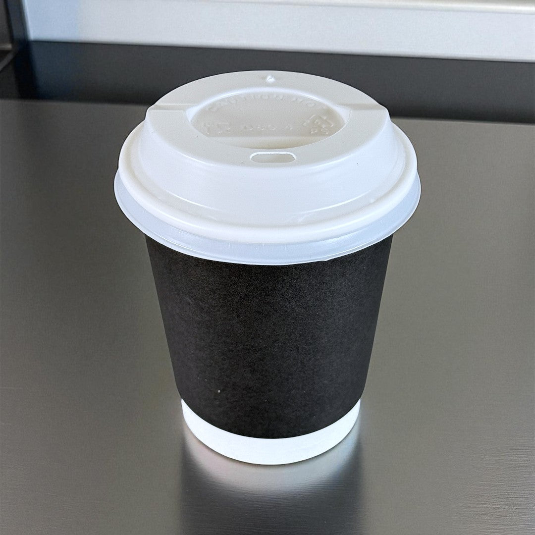 Black Double Wall 8oz Paper Cup With White Sip Lids - Propus Packaging