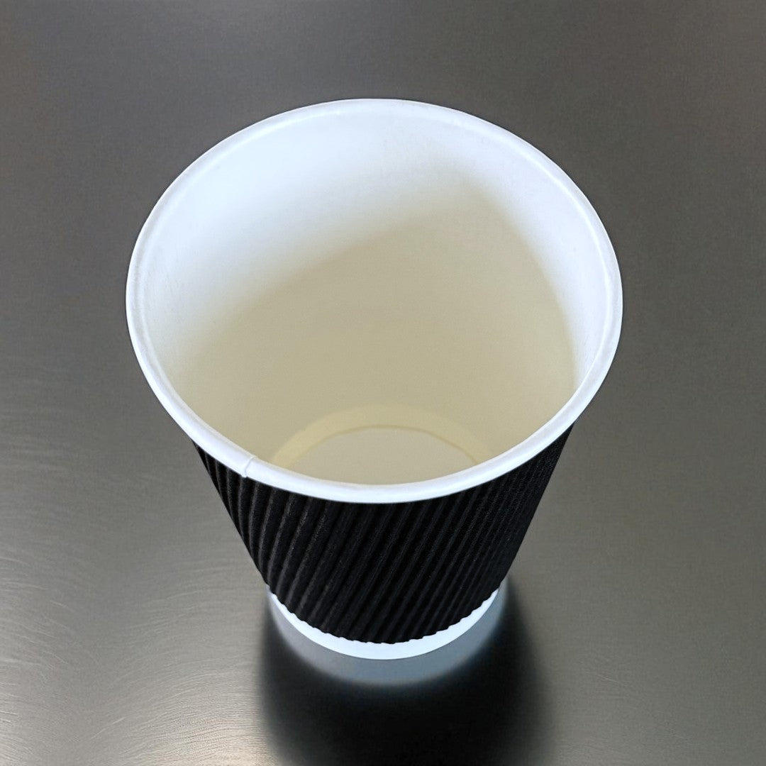 Black Ripple Wall 12oz Paper Cup Overhead - Propus Packaging