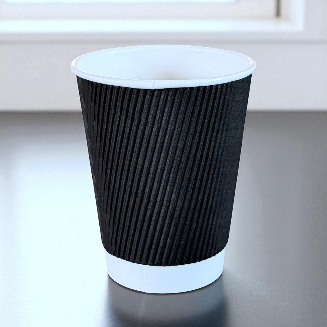 Black Ripple Wall 12oz Paper Cup Side - Propus Packaging