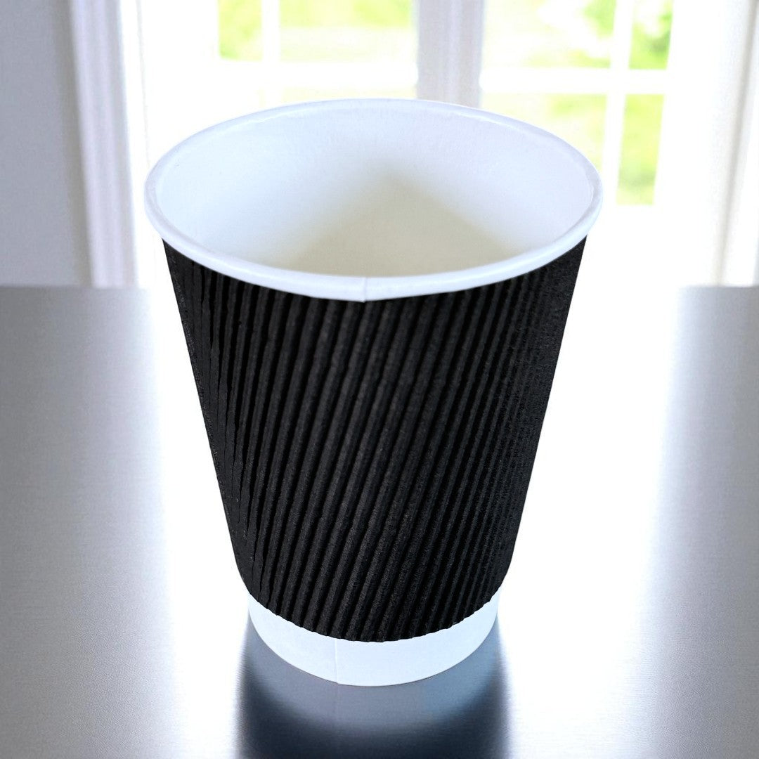 Black Ripple Wall 12oz Paper Cup - Propus Packaging