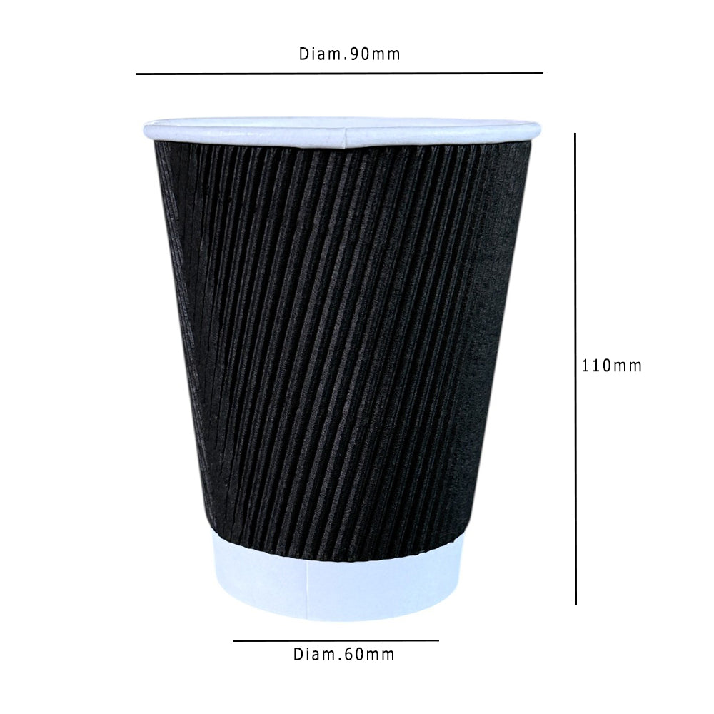 Black Ripple Wall 12oz Paper Cup Dimensions - Propus Packaging