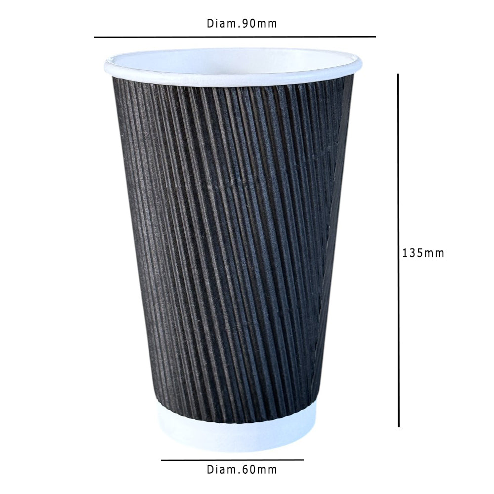 Black Ripple Wall 16oz Paper Cup Dimensions - Propus Packaging