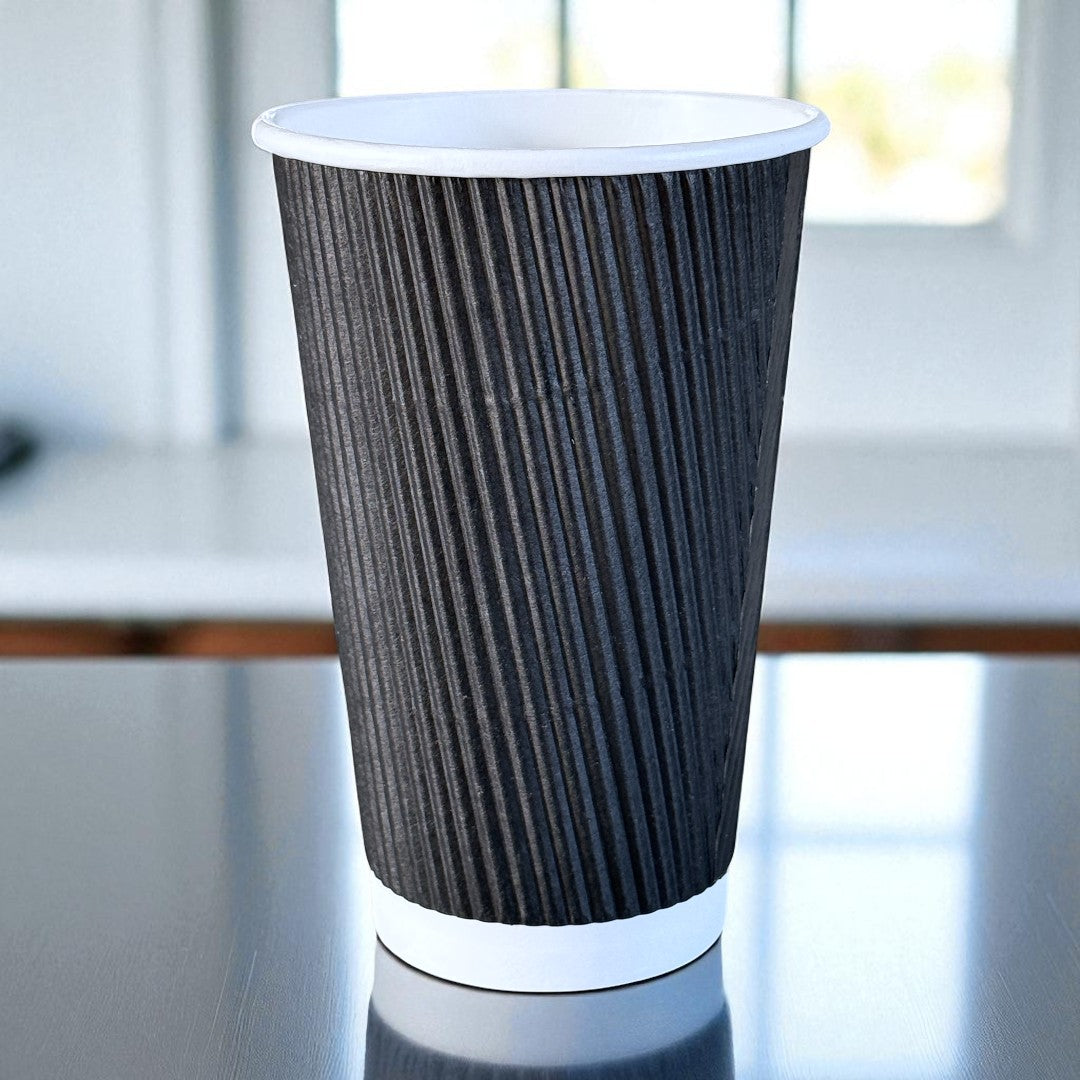 Black Ripple Wall 16oz Paper Cup Side - Propus Packaging
