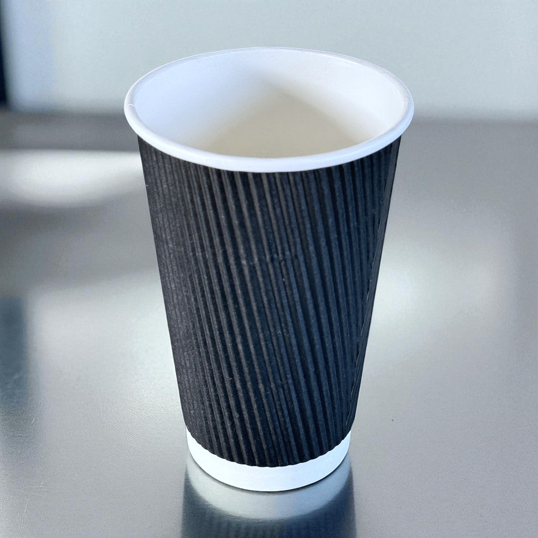 Black Ripple Wall 16oz Paper Cup - Propus Packaging