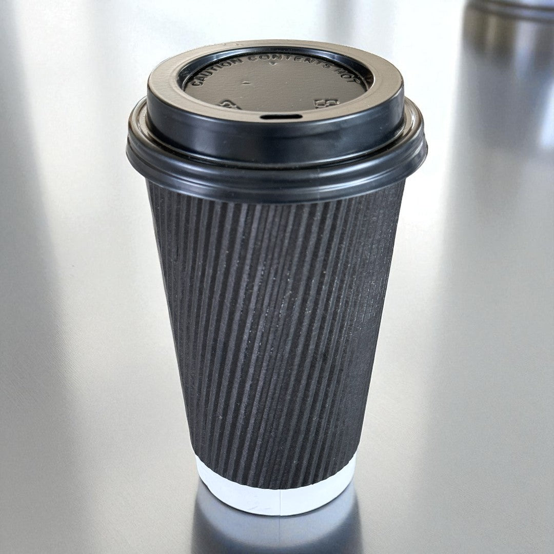 Black Ripple Wall 16oz Paper Cup With Black Sip Lids - Propus Packaging