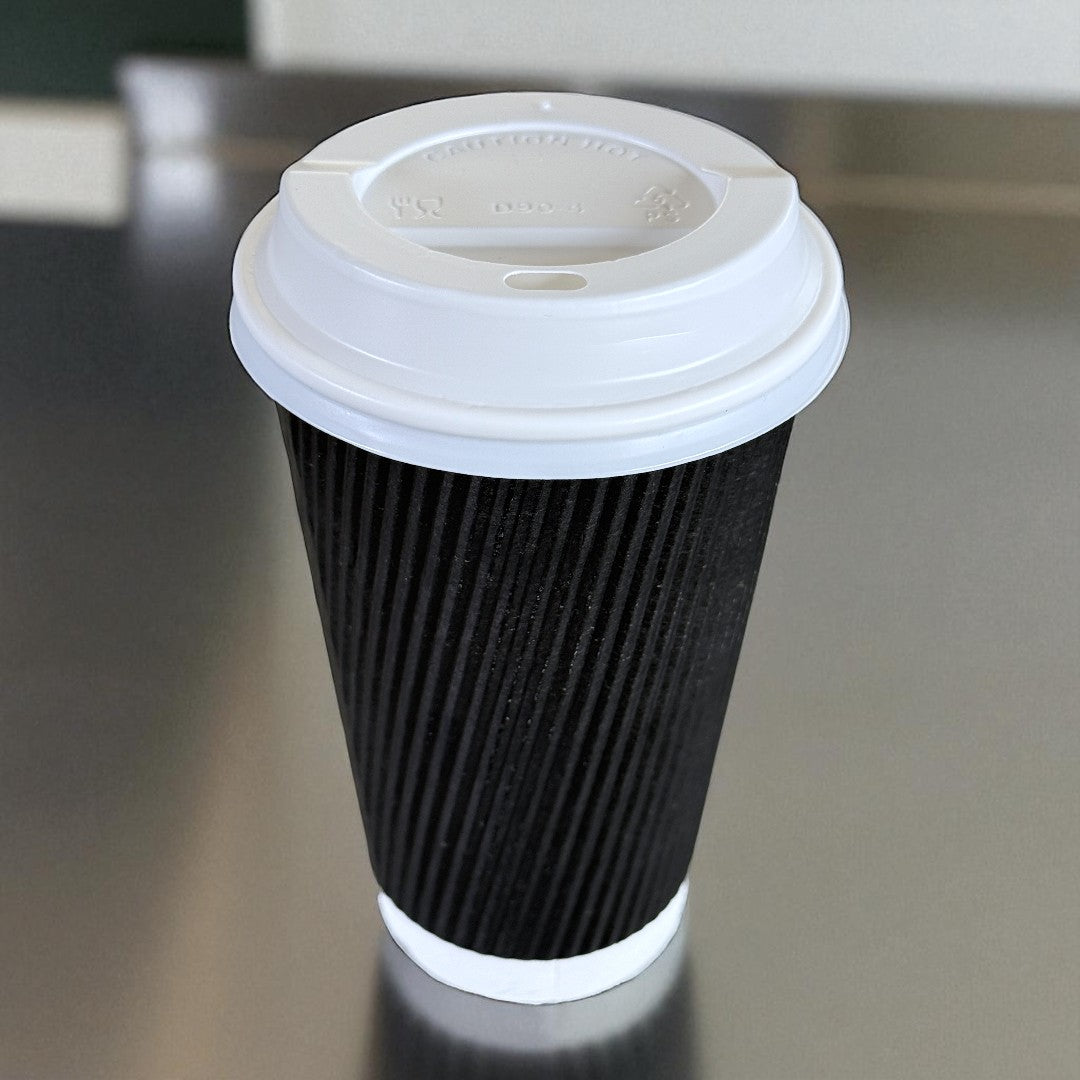Black Ripple Wall 16oz Paper Cup With White Sip Lids - Propus Packaging