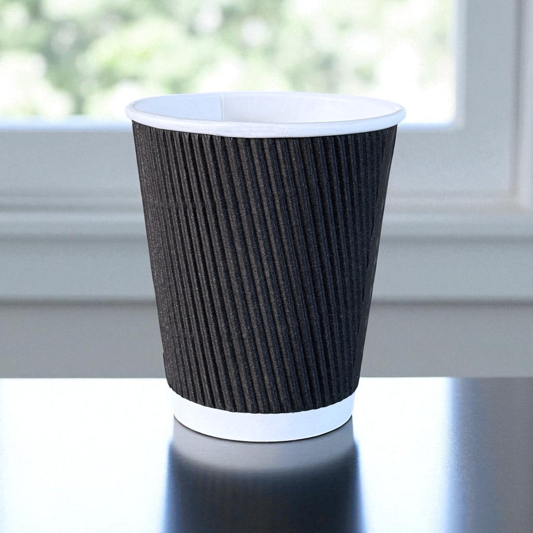Black Ripple Wall 8oz Paper Cup Side - Propus Packaging