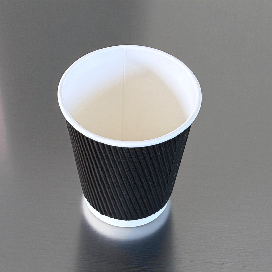 Black Ripple Wall 8oz Paper Cup Overhead - Propus Packaging