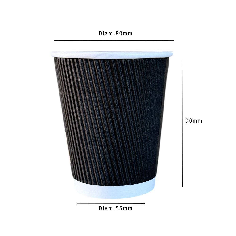 Black Ripple Wall 8oz Paper Cup Dimensions - Propus Packaging