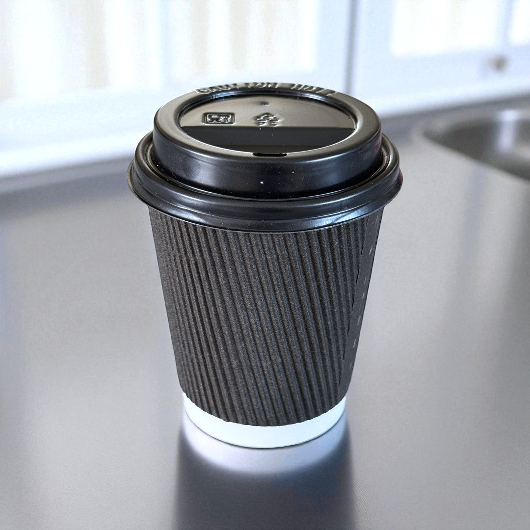Black Ripple Wall 8oz Paper Cup With Black Sip Lids - Propus Packaging