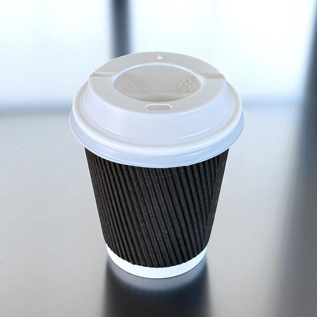 Black Ripple Wall 8oz Paper Cup With White Sip Lids - Propus Packaging