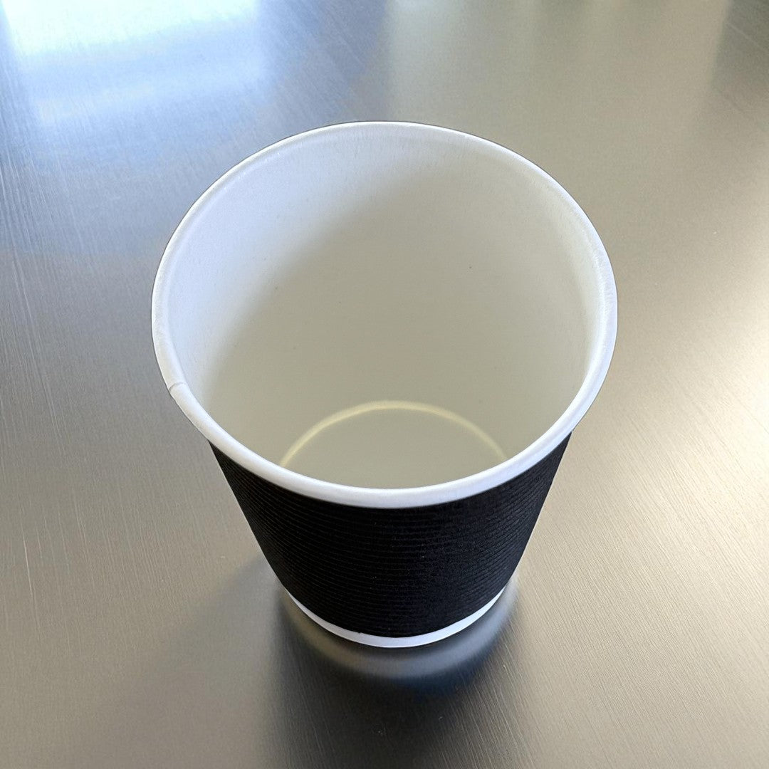 Black Round Ripple Wall 8oz Paper Cup Overhead - Propus Packaging
