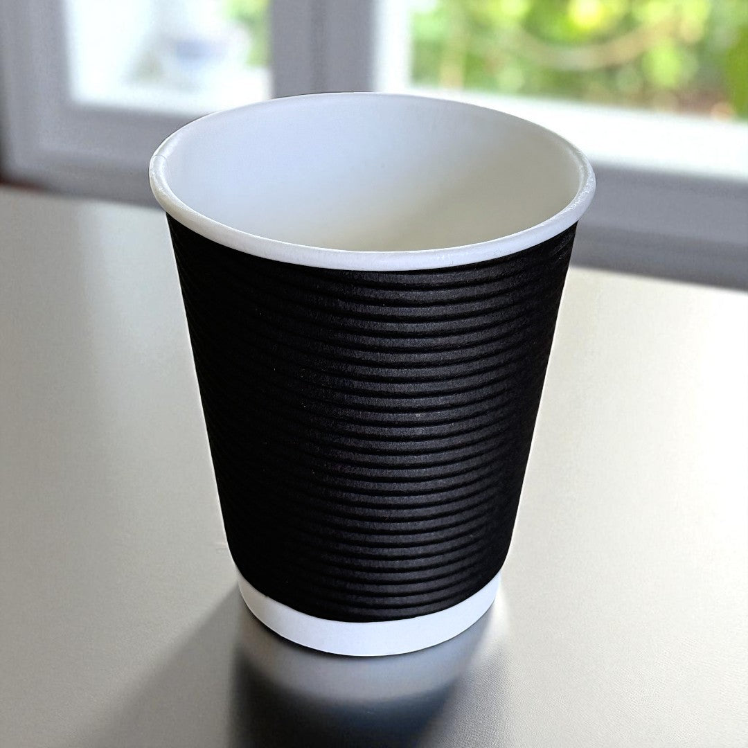 Black Round Ripple Wall 8oz Paper Cup - Propus Packaging