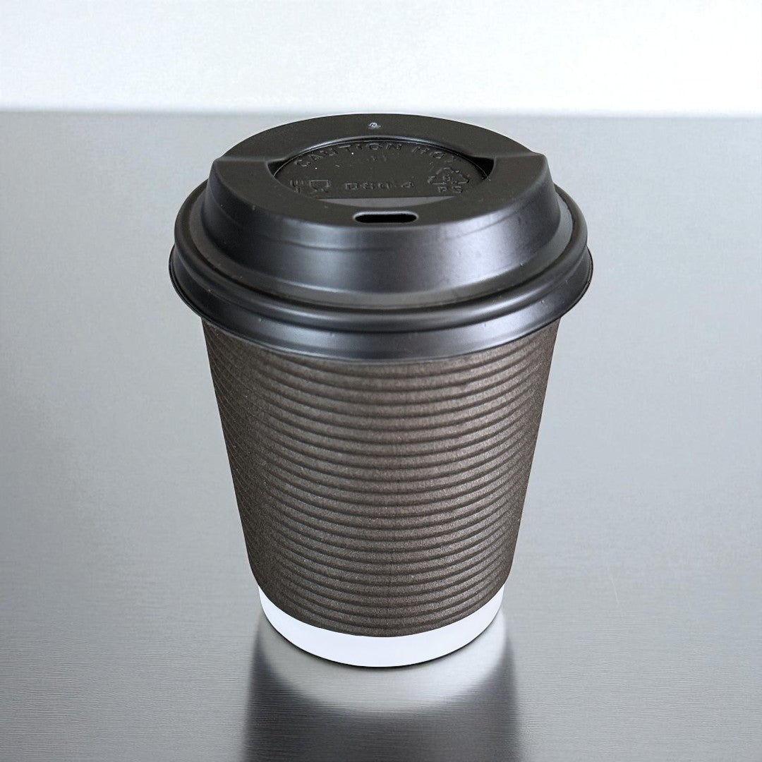 Black Round Ripple Wall 8oz Paper Cup With Black Sip Lids - Propus Packaging