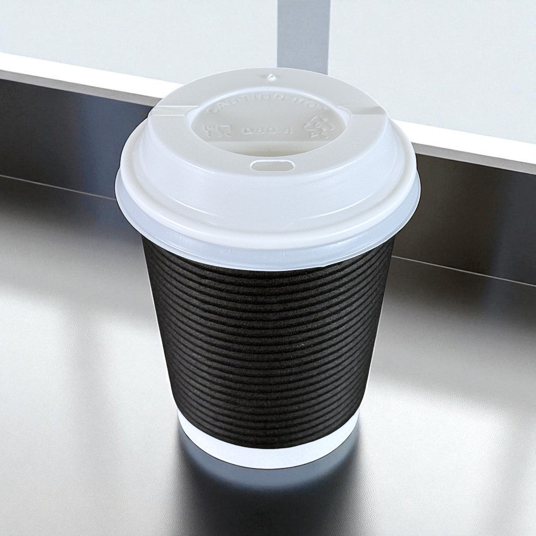 Black Round Ripple Wall 8oz Paper Cup With White Sip Lids - Propus Packaging