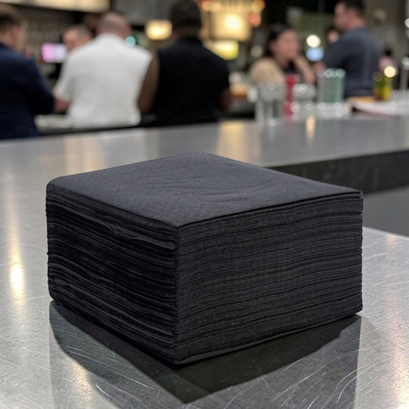 Black 2-Ply Cocktail Napkin 25x25cm Stack - Propus Packaging