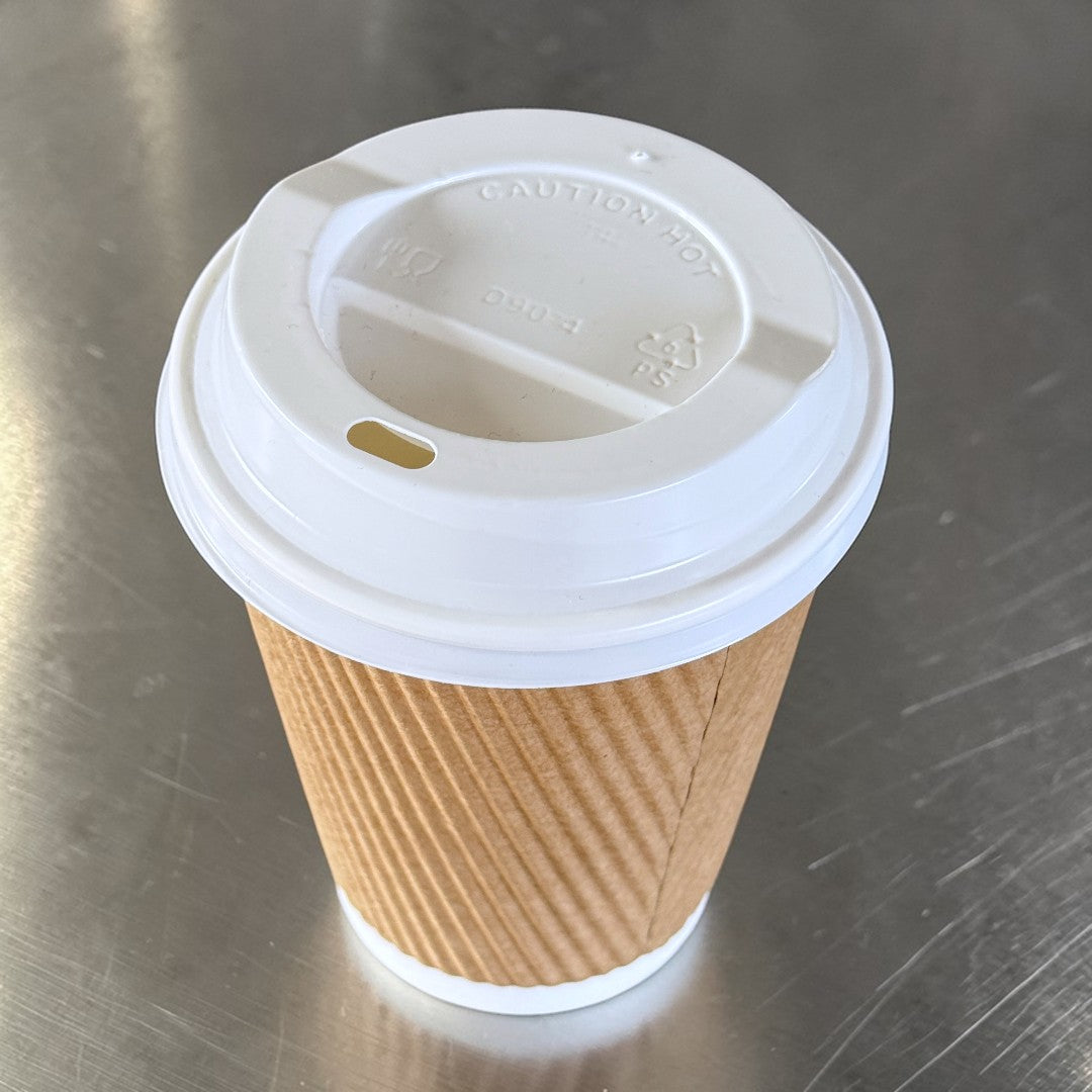 Brown Ripple Wall 12oz Paper Cups With White Sip Lids Top - Propus Packaging