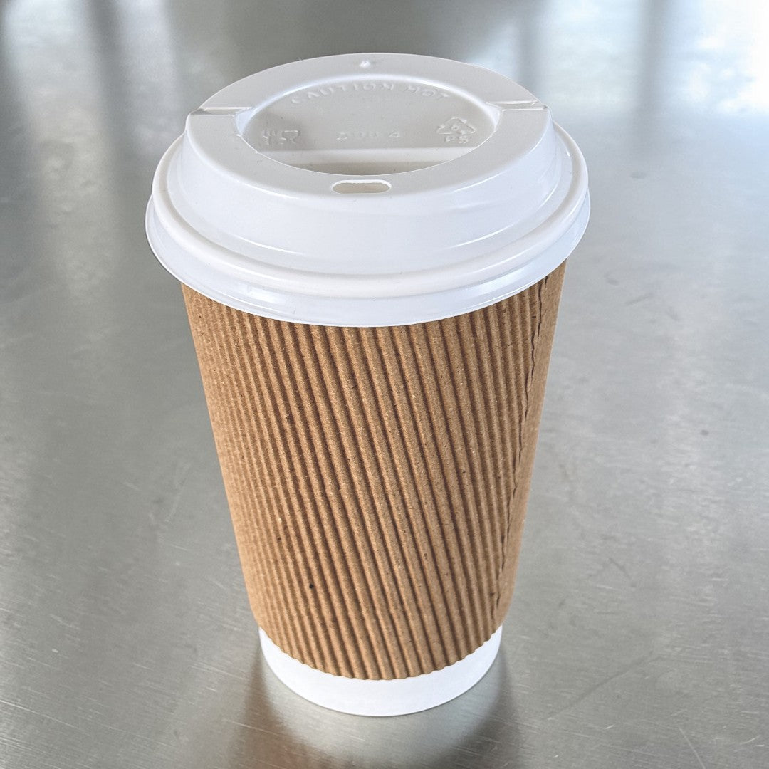 Brown Ripple Wall 16oz Paper Cups With White Sip Lids - Propus Packaging