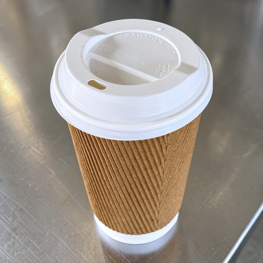 Brown Ripple Wall 16oz Paper Cups With White Sip Lids Top - Propus Packaging