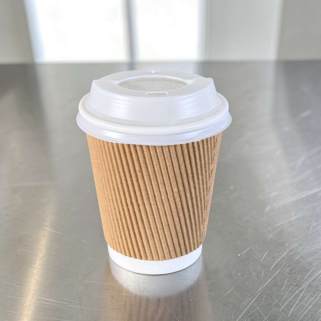 Brown Ripple Wall 8oz Paper Cups With White Sip Lids - Propus Packaging