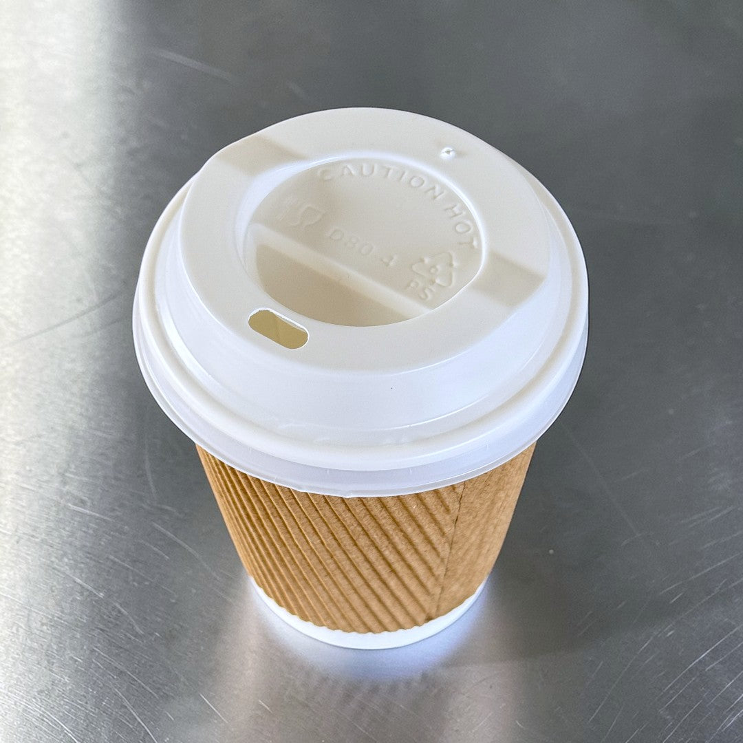 Brown Ripple Wall 8oz Paper Cups With White Sip Lids Top - Propus Packaging 