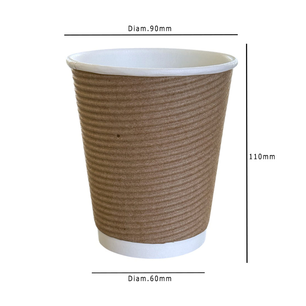 Brown Round Ripple Wall 12oz Paper Cup Dimensions - Propus Packaging