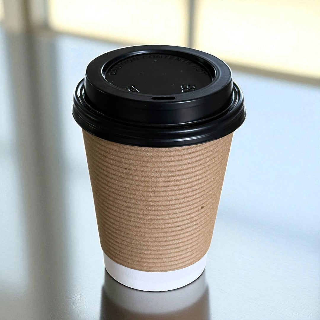 Brown Round Ripple Wall 12oz Paper Cup With Black Sip Lids - Propus Packaging