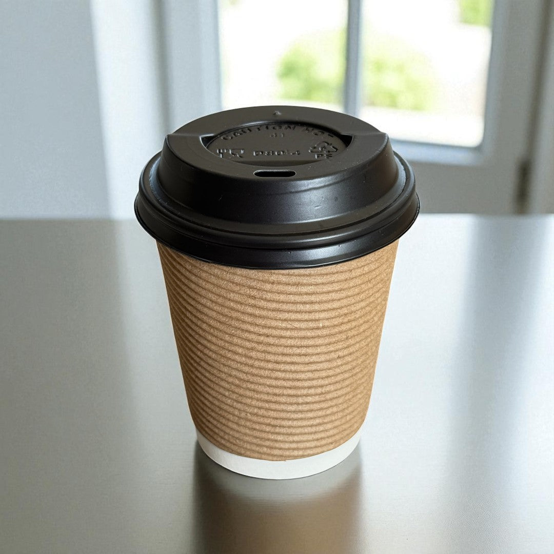 Brown Round Ripple Wall 8oz Paper Cup With Black Sip Lids - Propus Packaging