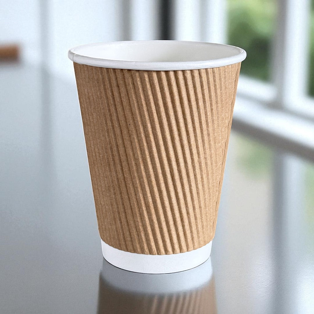 Brown Ripple Wall 12oz Paper Cups Side - Propus Packaging