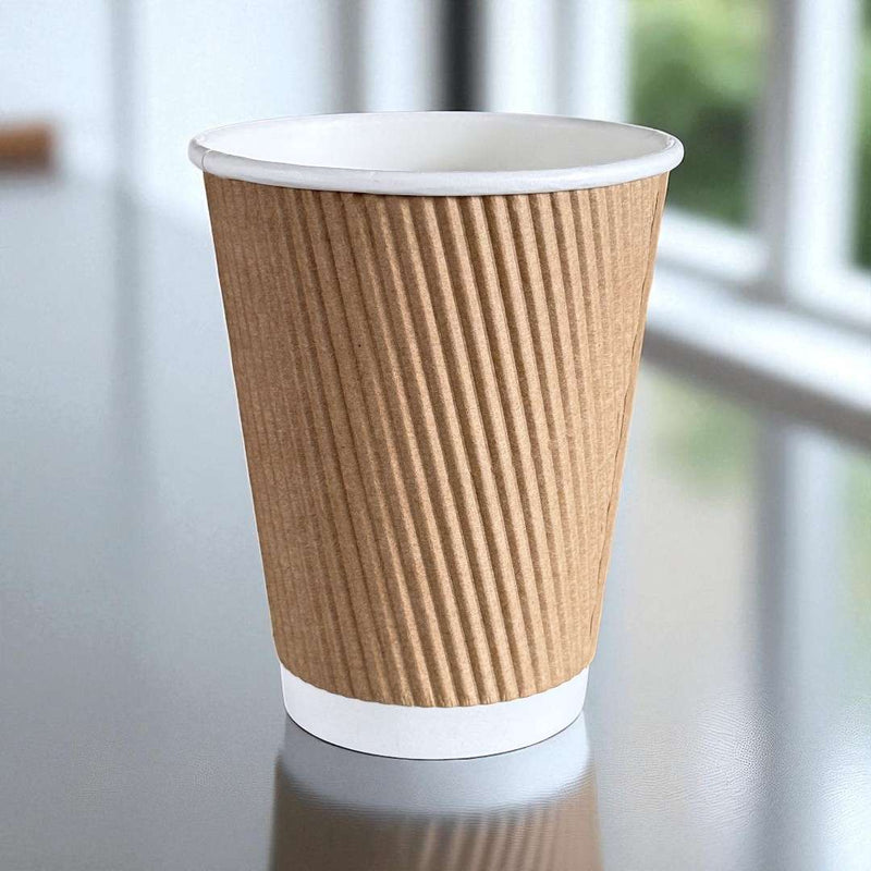 Brown Ripple Wall 16oz Paper Cups With Black Sip Lid Pack 1000
