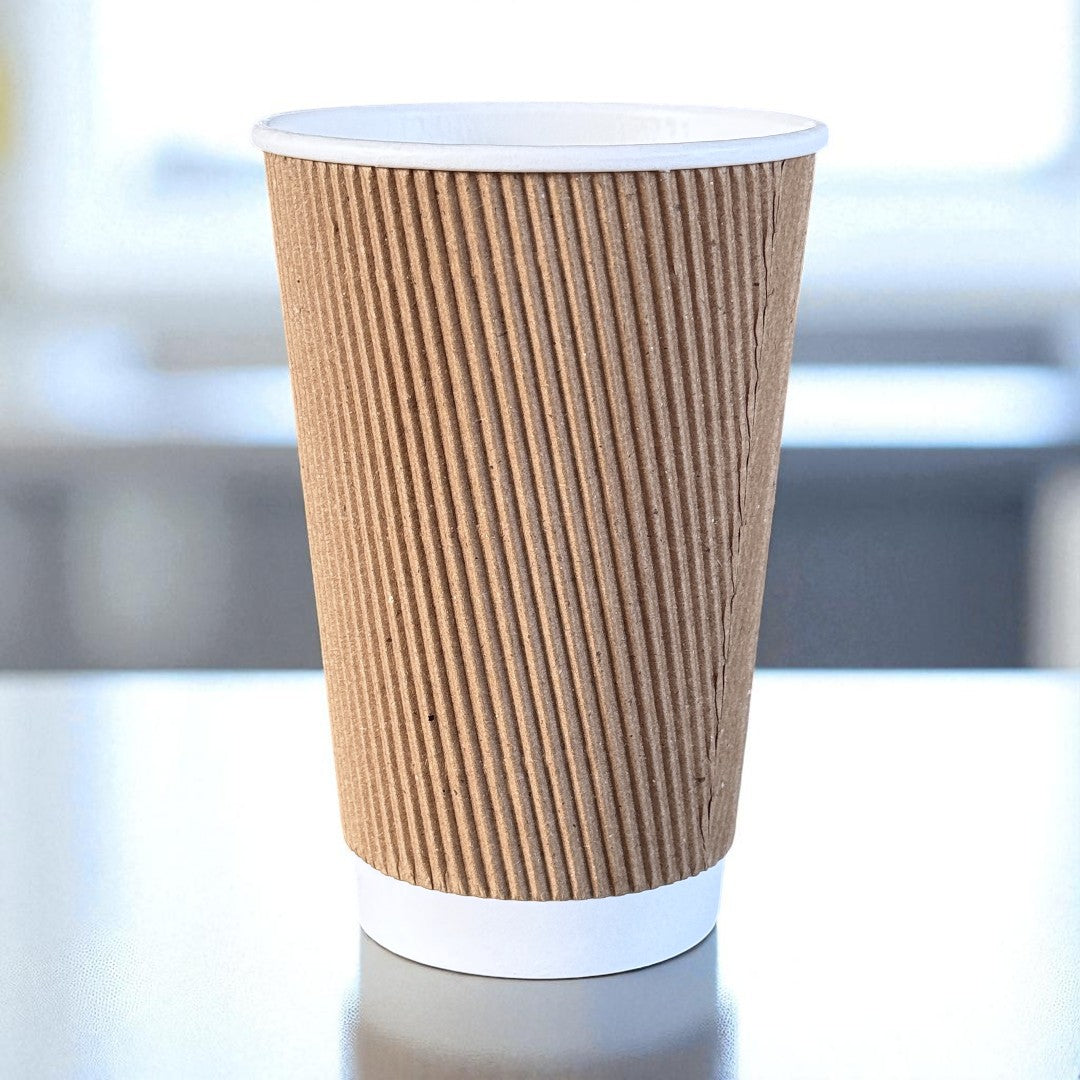 Brown Ripple Wall 16oz Paper Cup Side - Propus Packaging