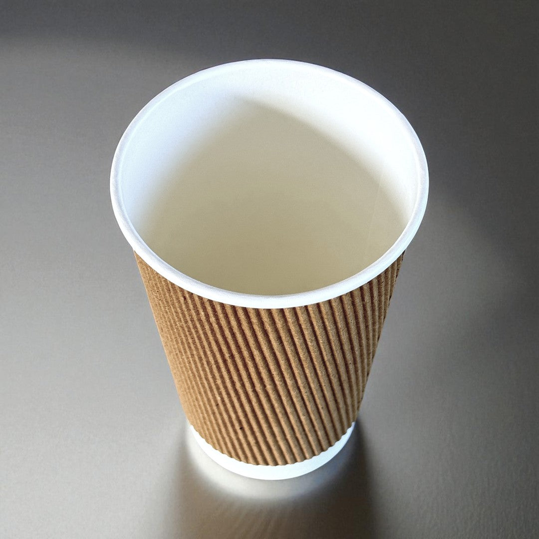 Brown Ripple Wall 16oz Paper Cup Overhead - Propus Packaging