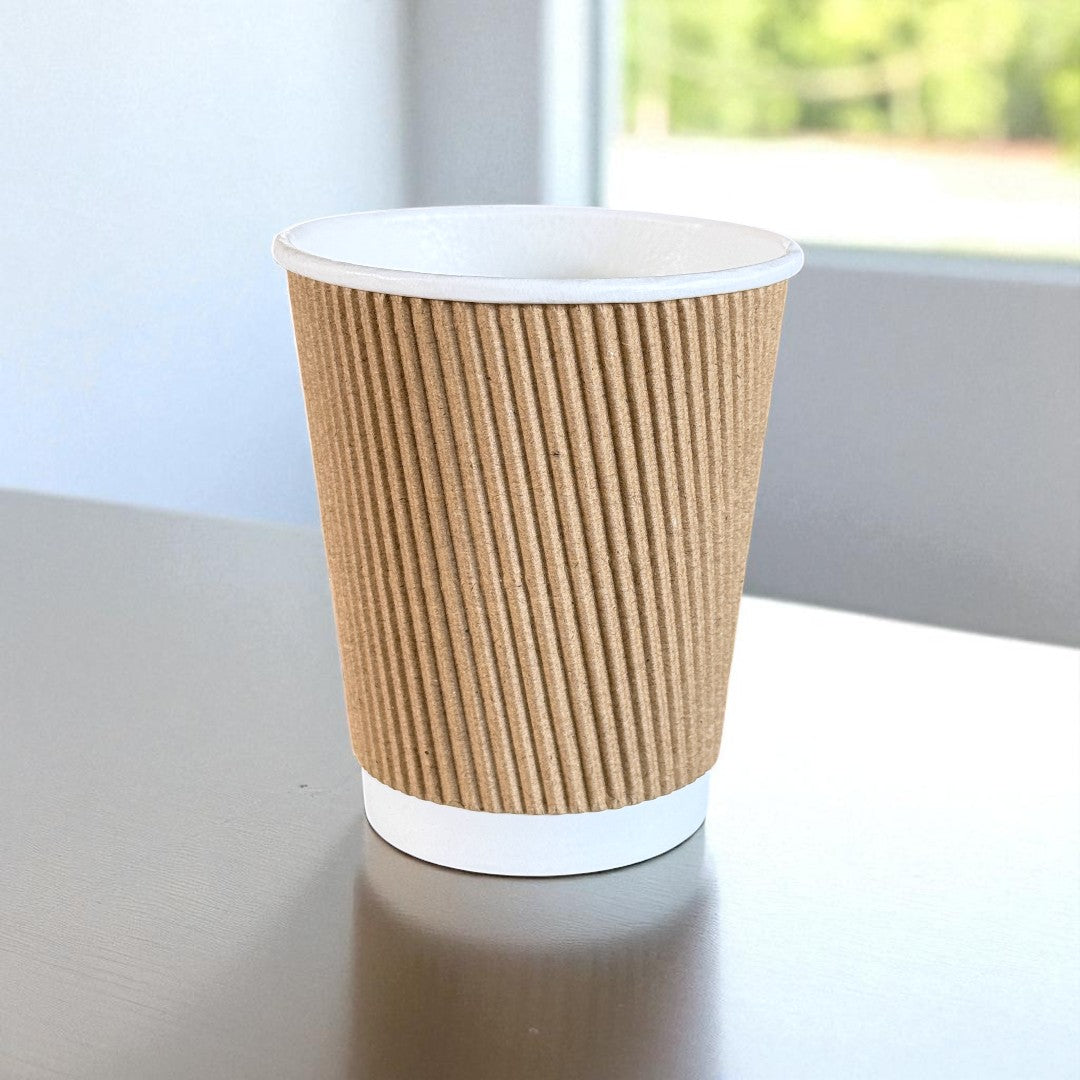 Brown Ripple Wall 8oz Paper Cup Side - Propus Packaging