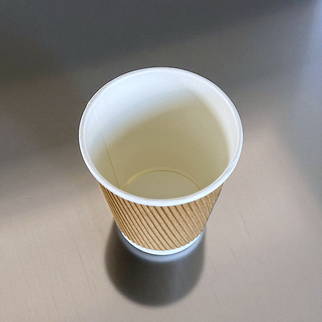 Brown Ripple Wall 8oz Paper Cup Overhead - Propus Packaging