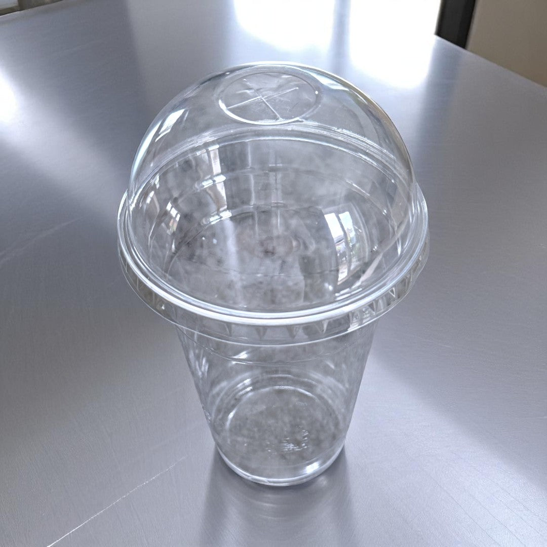 Clear 16oz Smoothie Cups With Dome Lid With Cross Hole Overhead - Propus Packaging