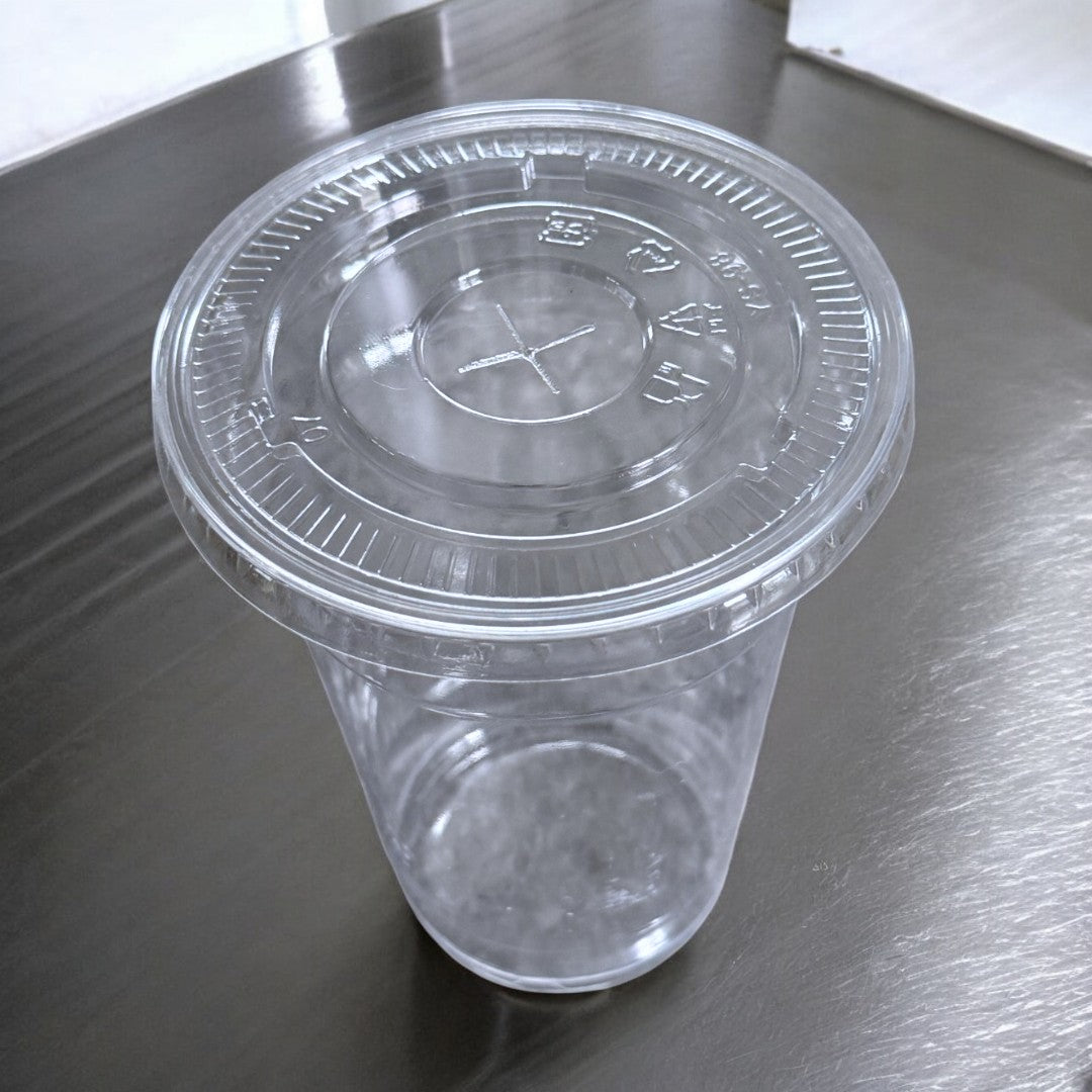 Clear 16oz Smoothie Cups With Flat Lid With Cross Hole Overhead - Propus Packaging