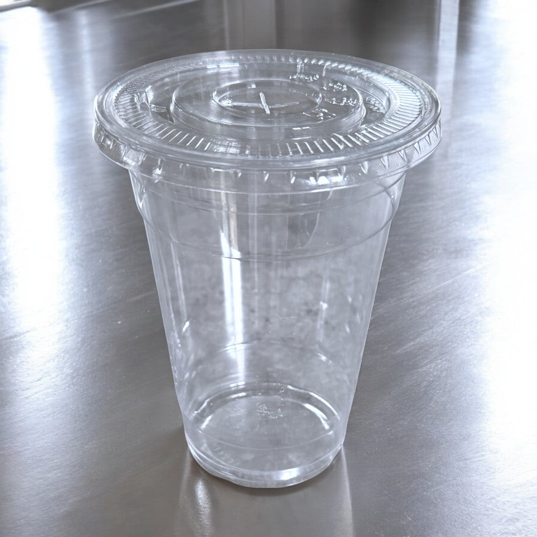 Clear 16oz Smoothie Cups With Flat Lid With Cross Hole - Propus Packaging