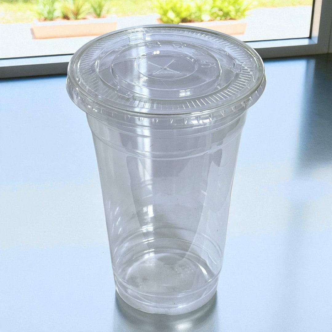 Clear 20oz Smoothie Cup With Flat Lid With Cross Hole - Propus Packaging