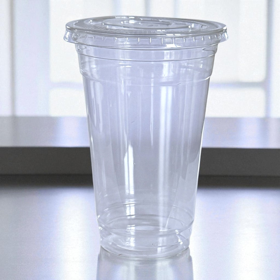 Clear 20oz Smoothie Cup With Flat Lid With Cross Hole Side - Propus Packaging