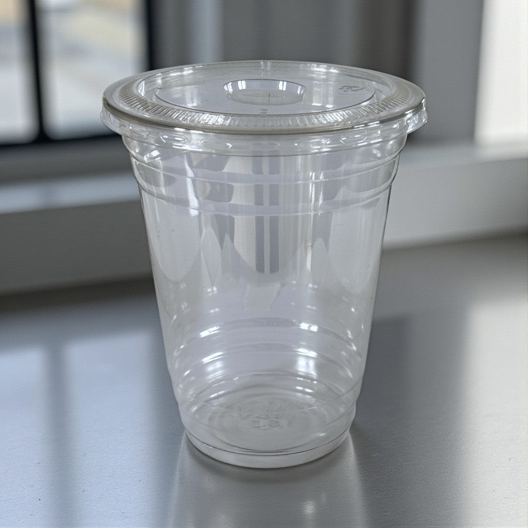 Clear 16oz Smoothie Cups With Flat Lid With Cross Hole Pack 1000