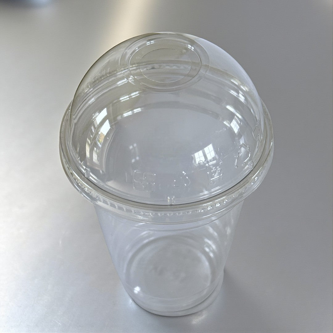 Clear 20oz Smoothie Cup With Dome Lid With Hole Overhead - Propus Packaging