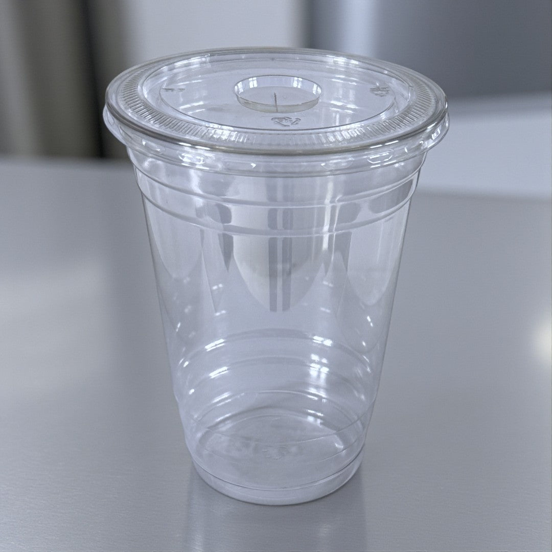 Clear 20oz Smoothie Cup With Flat Lid With Cross Hole - Propus Packaging