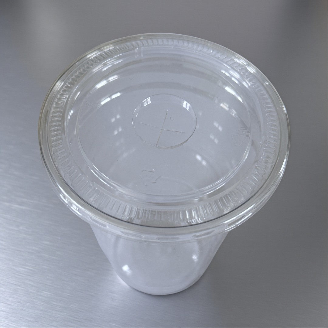 Clear 20oz Smoothie Cup With Flat Lid With Cross Hole Overhead - Propus Packaging