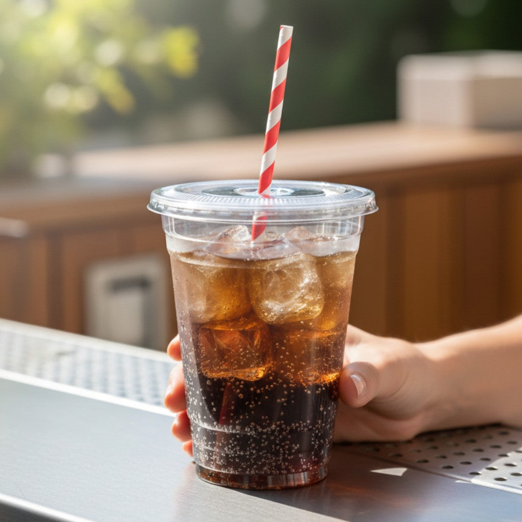 Clear 20oz Smoothie Cup With Flat Lid With Cross Hole Lifestyle - Propus Packaging