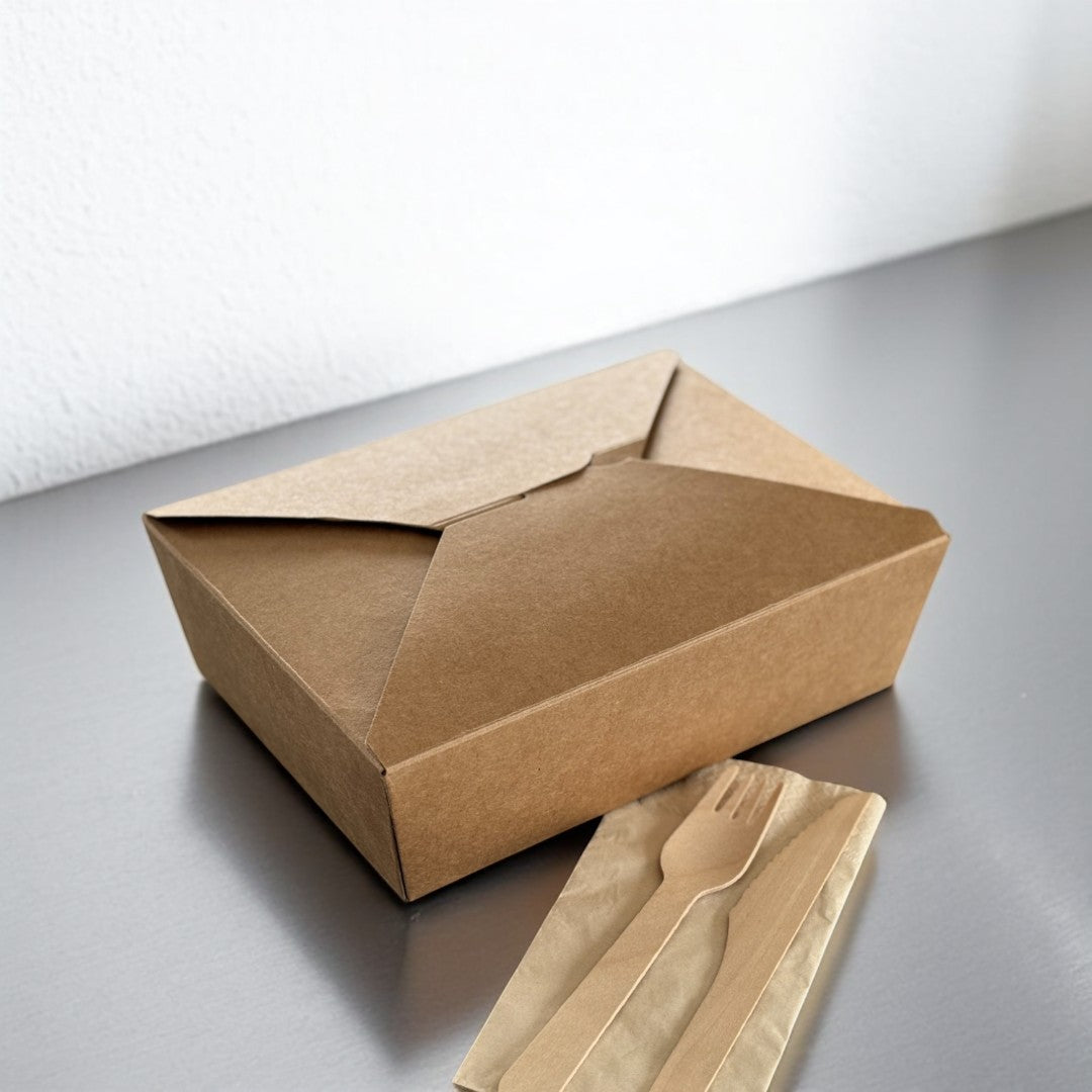 Kraft 2000ml Deli Meal Box 215x162mm Lifestyle Closed - Propus Packaging