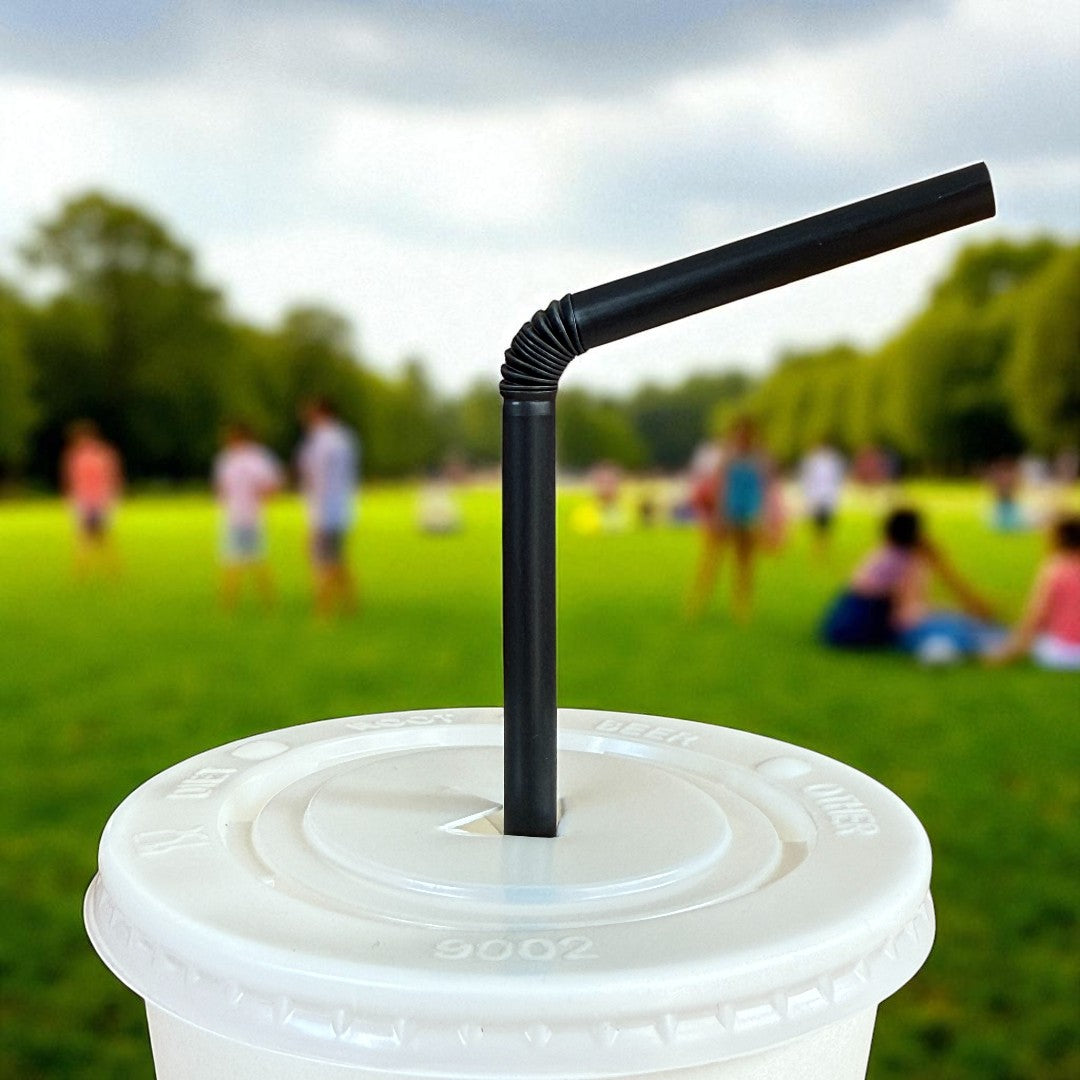 Flexible PLA 8" Biodegradable Black Straw 200x6mm Lifestyle - Propus Packaging
