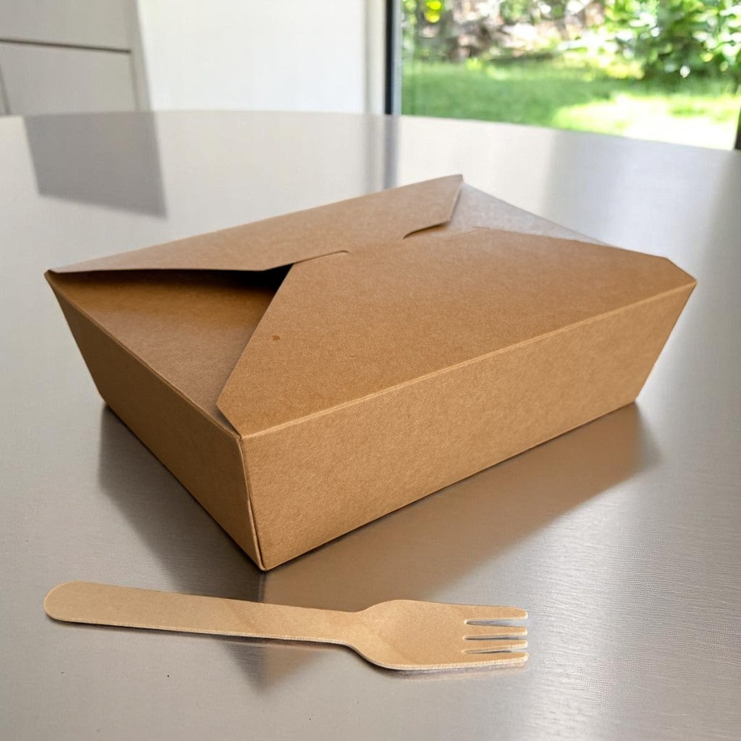 Grab N Go Kraft 2000ml Deli Meal Box With Fork - Propus Packaging