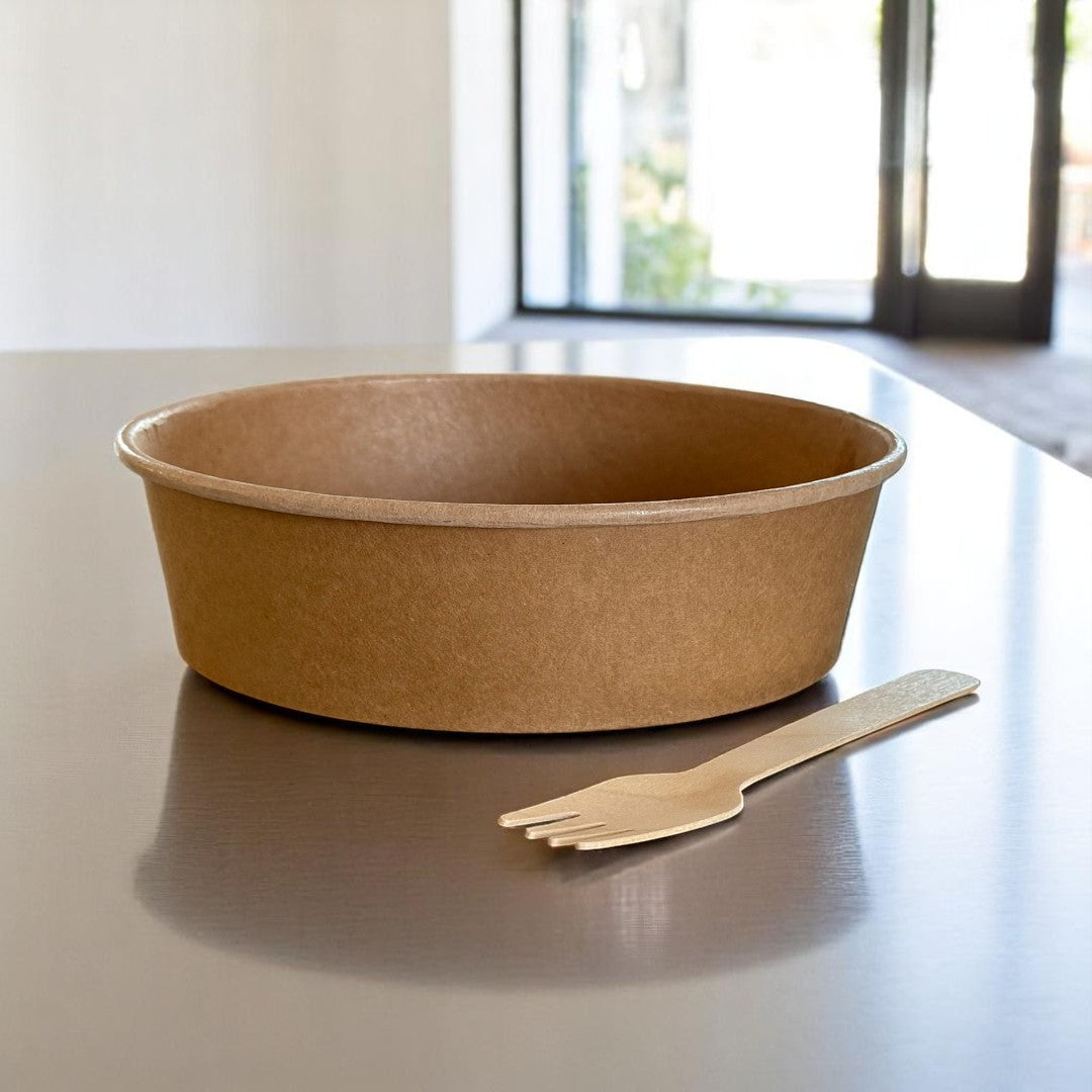 Grab N Go Kraft 500ml Round Bowl With Fork - Propus Packaging