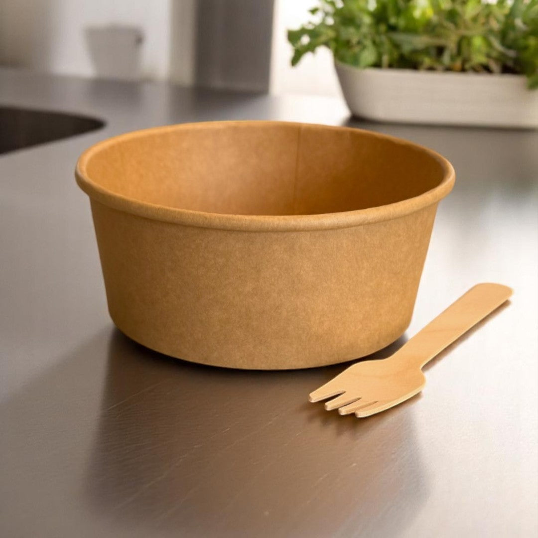 Grab N Go Kraft 750ml Round Bowl With Fork - Propus Packaging